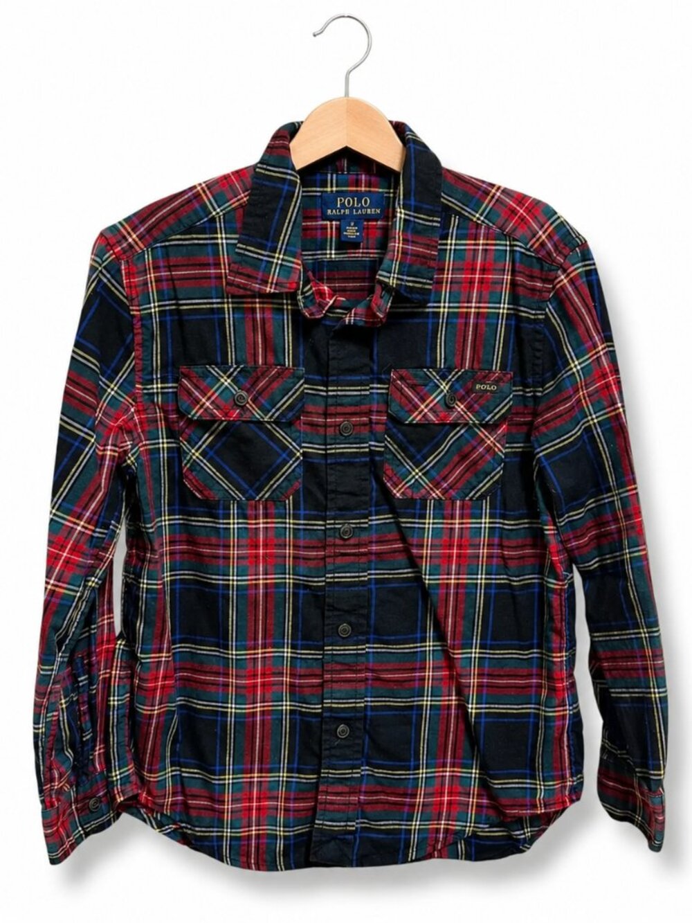 Polo Ralph Lauren Boys Red Black Plaid Button Down Shirt Long Sleeve Size 7